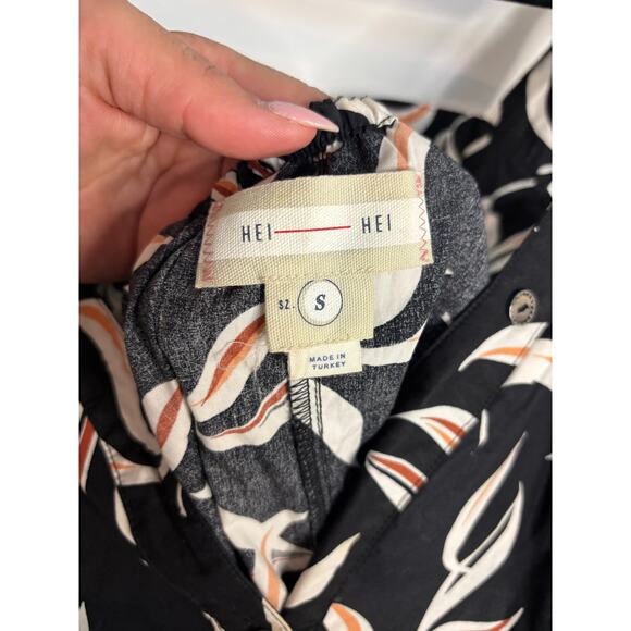 Anthropologie Hei Hei Palma Black Leaf Print Button Front Romper Size Small - Picture 6 of 7